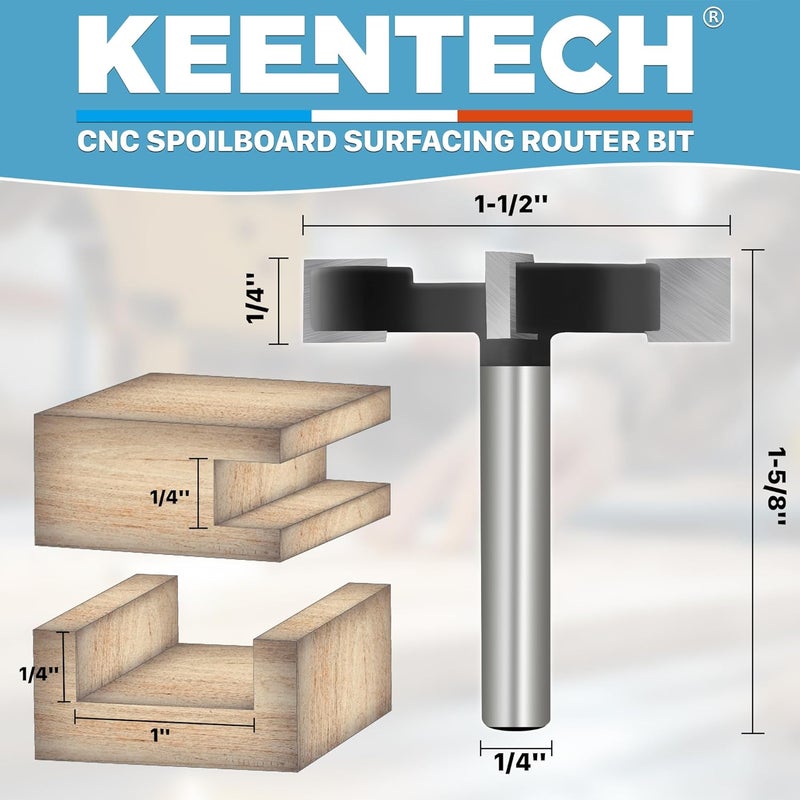 KEENTECH CNC Spoilboard Surfacing Router Bits, 1/4” Shank 1-1/2” Dia 3/10” Cutting Depth, YG6X, Wood - Image 2